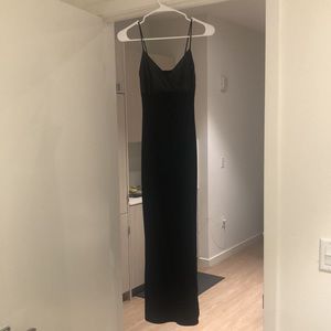 Seduction Black Faux Leather Top Bodycon Dress with Side Slit, S